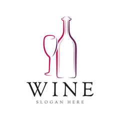 Wine bottle and glass logo