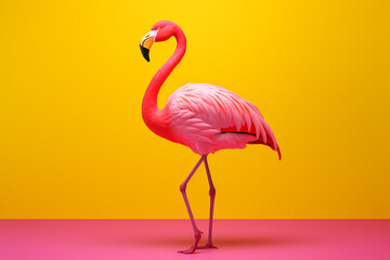 Pink flamingo in yellow background Generative ai