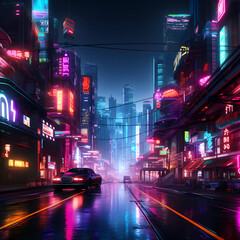 Fototapeta premium Cyberpunk Retro Futuristic City with Neon Lights