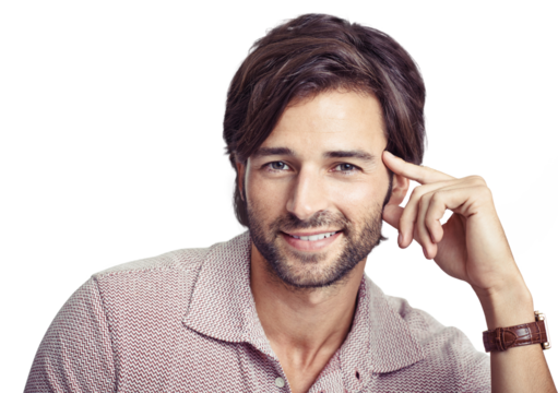 Man, portrait and retro with smile, face and isolated on a transparent png background, fashion and watch for vintage accessory. Italian person, cool and happy with pride, confident and relax or beard