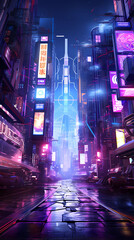 Cyberpunk Retro Futuristic City with Neon Lights