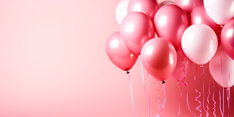 Pink balloons with ribbon background