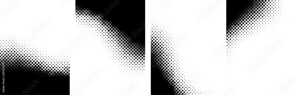 Aufkleber set of black and white gradient halftone dots backgrounds with space for text.