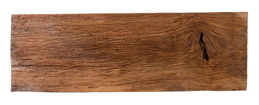 Empty wooden sign board isolated on white background. Old plank wood. Used for montage to add text