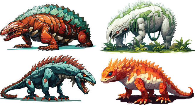 Bio-Engineering Creature Monster Boss in 2D RPG Gaming Style Set of Vector