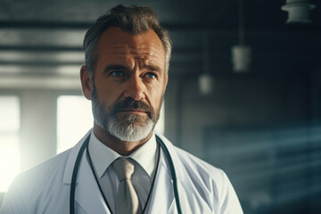 Close-up portrait of a middle-aged doctor