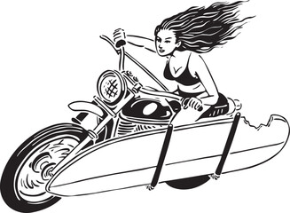 surfer girls motorcycle illustration
