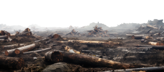 logs and tree stumps. Deforestation. Environmental Awareness, Greenhouse Gases. Transparent background PNG.