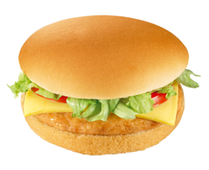 delicioso hambúrguer de frango com queijo, tomate e alface isolado em fundo transparente - sanduíche de frango grelhado