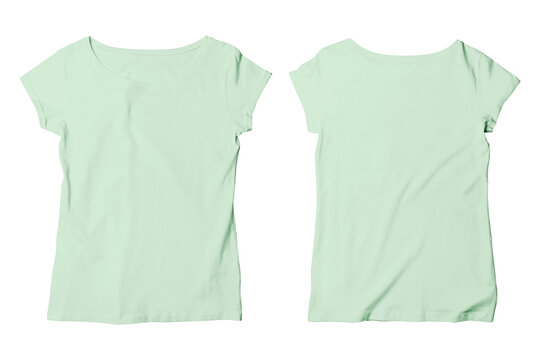 Blank Mint Female Wide Neck T-Shirt Mockup Isolated