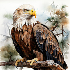 Obraz premium watercolor Bald Eagle clipart, Generative Ai