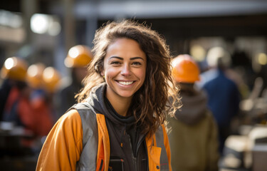 Construction worker woman standing at building site. Empowerment concept.Senior construction worker woman standing at building site. Empowerment concept.