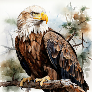 watercolor Bald Eagle clipart, Generative Ai