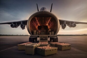 Supply of weapons. boxes of ammunition at a military airport. Ai design - obrazy, fototapety, plakaty
