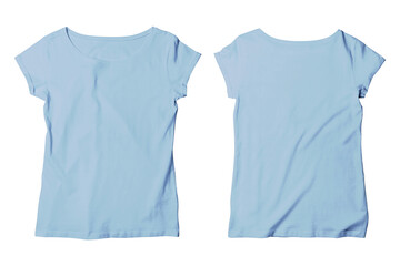 Blank Steel Blue Female Wide Neck T-Shirt Mockup Isolated