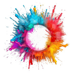 Holi powder Color splash paints round border isolated on white background colorful explosion, Generative ai