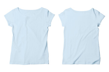 Blank Ocean Blue Female Wide Neck T-Shirt Mockup Isolated