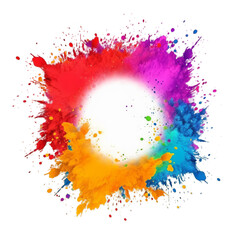 Fototapeta na wymiar Holi powder Color splash paints round border isolated on white background colorful explosion, Generative ai