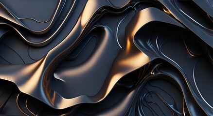 Metallic abstract wavy liquid background layout design, Tech innovation, Studio photo, Intricate details, Highly detailed. - obrazy, fototapety, plakaty