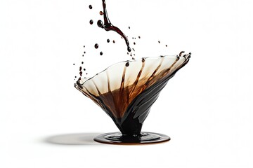 A black coffee dripping to cone coffee filter isolated on white