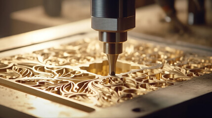 Close - up view of a CNC machine carving wood