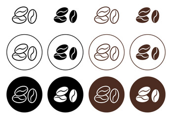 Coffee beans vector icon set in black color. Suitable for apps and website UI designs