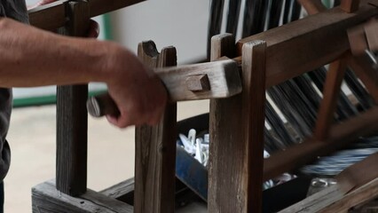 Kurume Kasuri weaving in Aika Tanaka Kasuri Kobo atelier, Kyushu, Chikugo, Japan