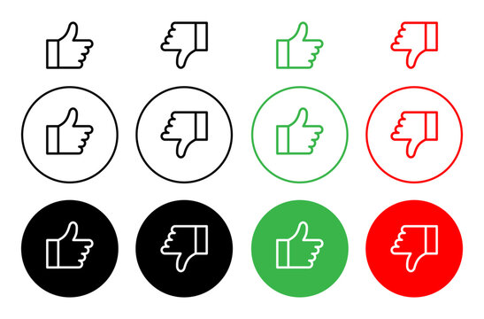 Thumbs Up And Thumbs Down Vector Icon Set In Black Color. Suitable For Apps And Website UI Designs