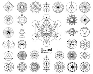 Sacred geometry vector design elements. Alchemy, religion, philosophy, spirituality, hipster symbols and elements. Set collection, tattoo signs isolated on white background 