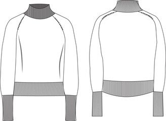  loose turtleneck sweater technical drawing flat sketch