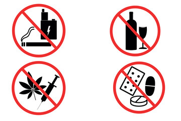 Prohibition signs. Set of prohibition signs isolated on a white background. Vector illustration.