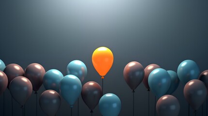 The concept of standing out, leadership, originality, and independence. A bright, vibrant balloon that stands out from the crowd. A metaphor for individuality and the courage to be different.