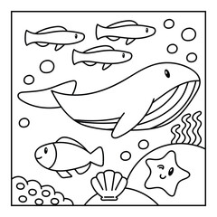 Fototapeta premium Hand drawn Coloring Book Under the Sea Animal Illustration