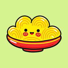 Plate of Spaghetti character. Vector hand drawn cartoon kawaii character illustration icon. Isolated on green background. Spaghetti character concept