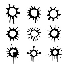 Set of graffiti Sun isolated on white background.