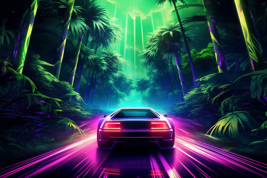 A Light And Fluorescent Glowing Geometric Square Is Glowing Brightly With A Concept A Background Of Creative Cars Neon Fluorescent Background Banner Wallpaper