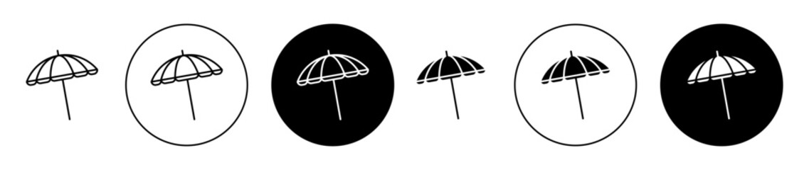 parasol icon set in black filled and outlined style. suitable for UI designs