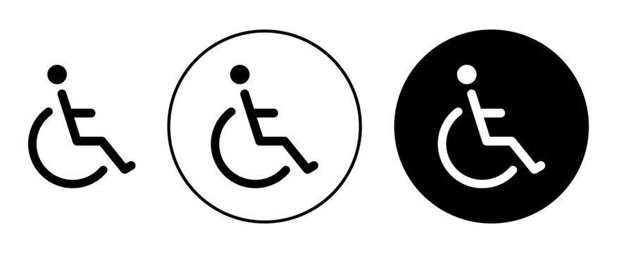 wheelchair symbol set in black filled and outlined style. suitable for UI designs