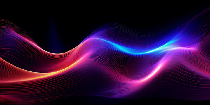 A rippled wave digital background are visualization of big data - an abstract rendering with neon colored lines an abstract black background creative digital flowing neon colored