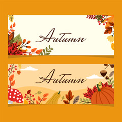 Autumn banners template with colorful leaves corner