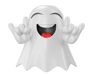 Cheerful halloween ghost on transparent background in 3D Illustration