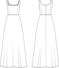 strappy long dress flat drawing technical drawing flat sketch
