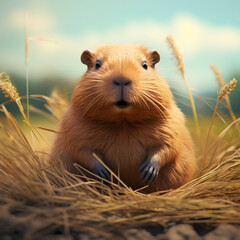 cute Capybara in the grass photography  generative ai