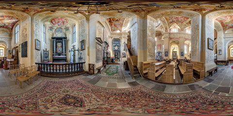 spherical seamless hdri 360 panorama inside of catholic church, architectural monument of mannerism...