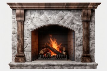 Fireplace Mantel On Isolated Tansparent Background Mockup