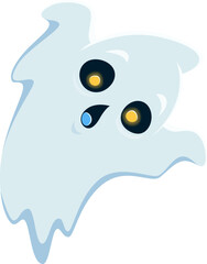 Halloween ghost character with wide glowing eyes on a mischievous face and raised arms playfully saying boo, while trying to frighten. Isolated cartoon vector charming, spooky and adorable spirit