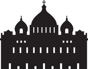 Simple black flat drawing of the Italian historical landmark monument of the ST. PETER'S BASILICA, VATICAN CITY