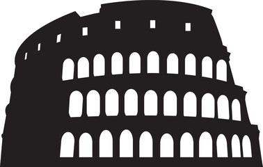 Simple black flat drawing of the Italian historical landmark monument of the COLOSSEUM, ROME