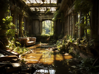 Fototapeta premium Abandon place inspires chilling Halloween celebrate. AI Generation.