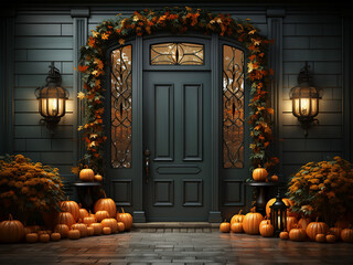 Halloween's arrival at your front door. AI Generation.